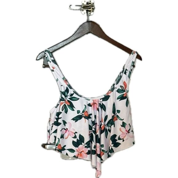 Blue and Pink Crop Tie Front Tank Top - Picture 1 of 4